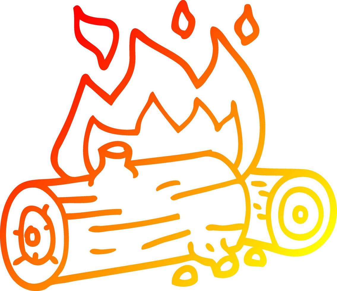 warm gradient line drawing cartoon burning logs vector