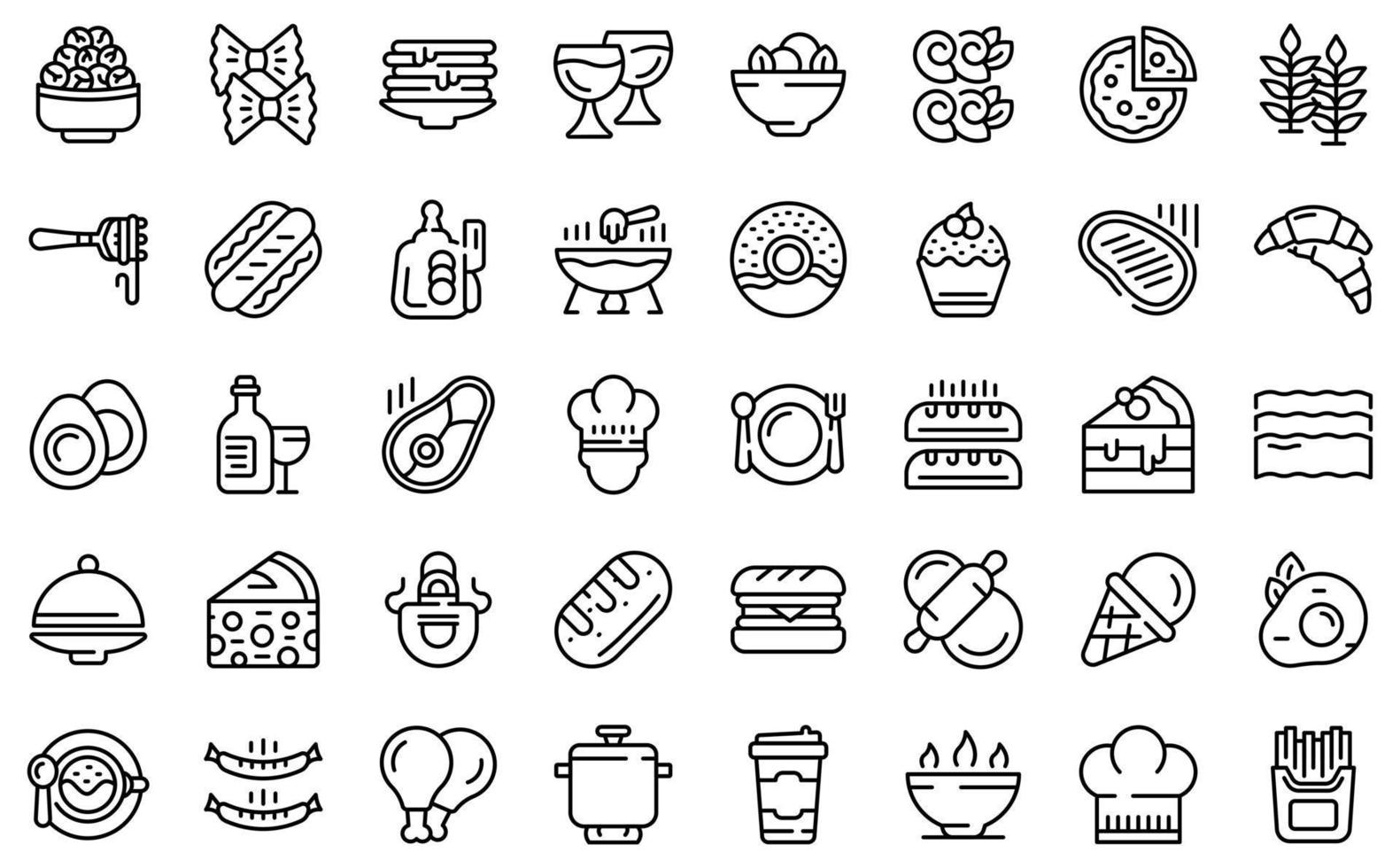 conjunto de iconos de cocina francesa, estilo de esquema vector