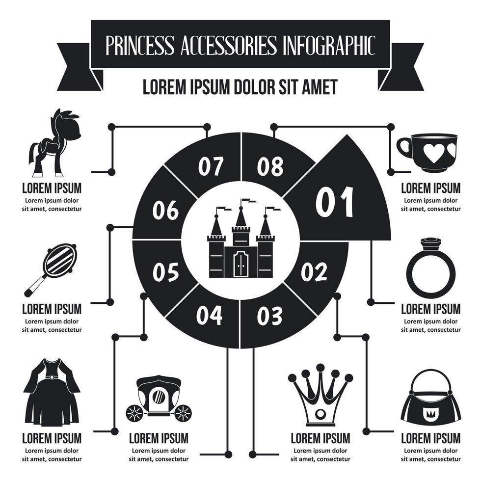 Princess accessories infographic, simple style vector