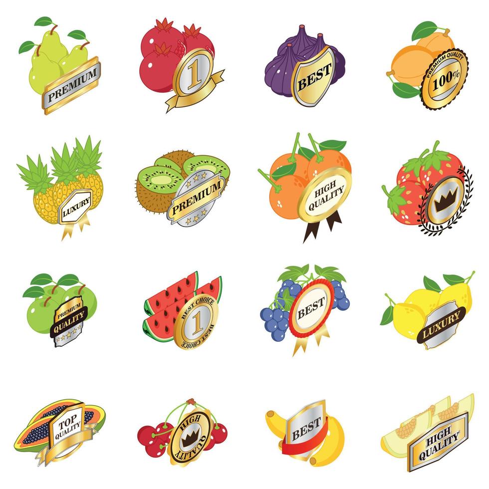 Best fruit icons set, isometric style vector