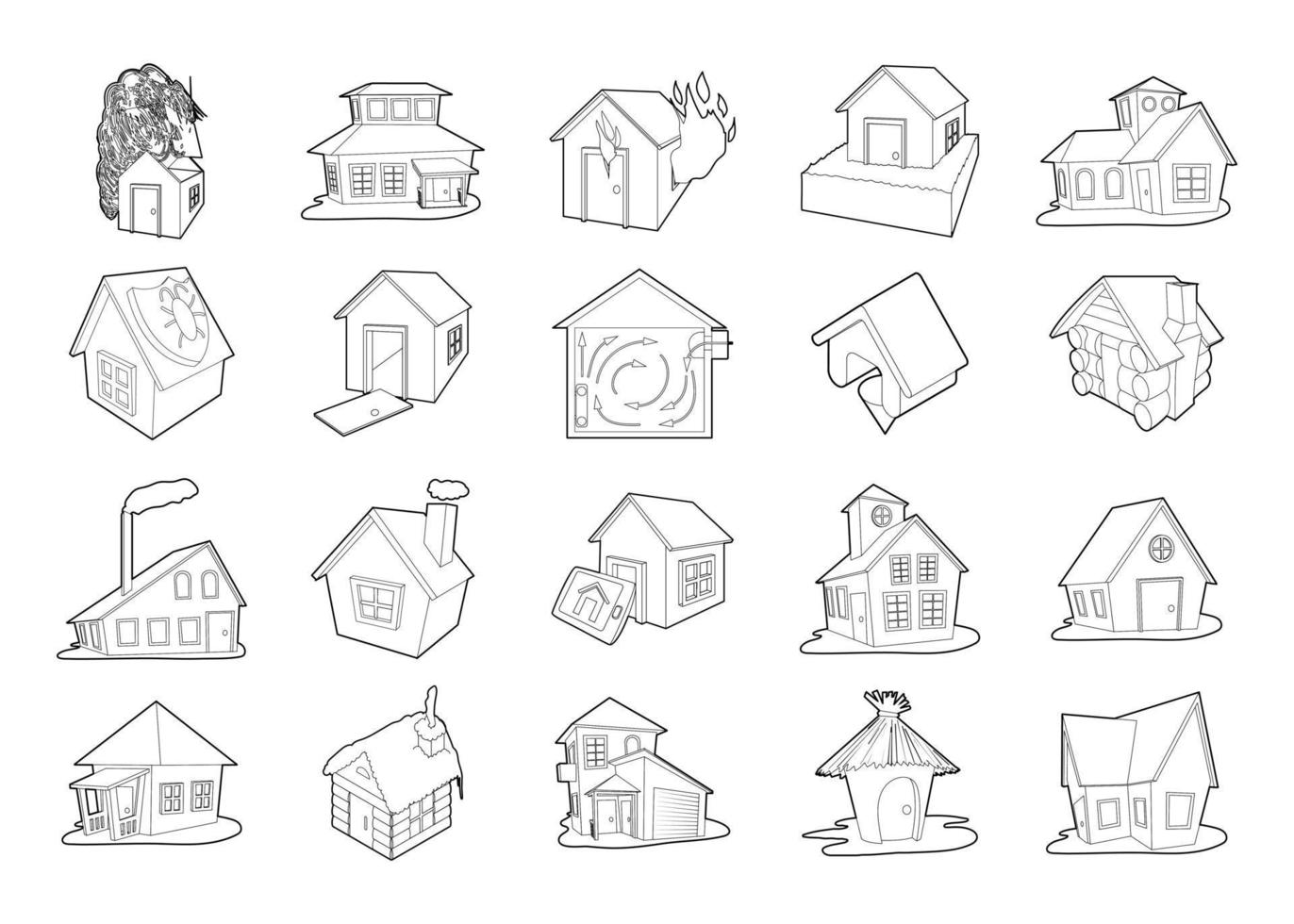 conjunto de iconos de casa, estilo de contorno vector