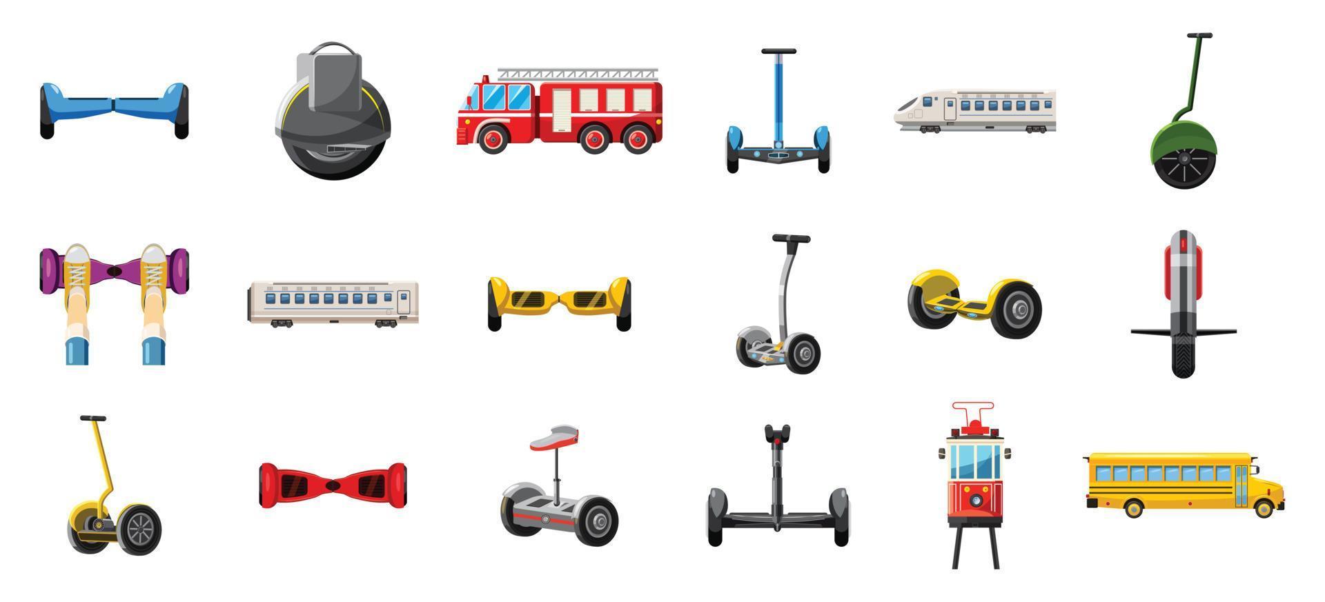 City transport icon set, cartoon style vector