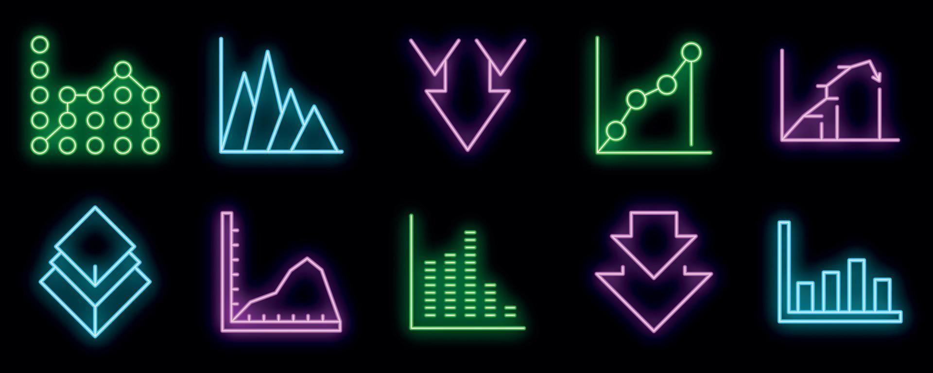 Regression icons set vector neon