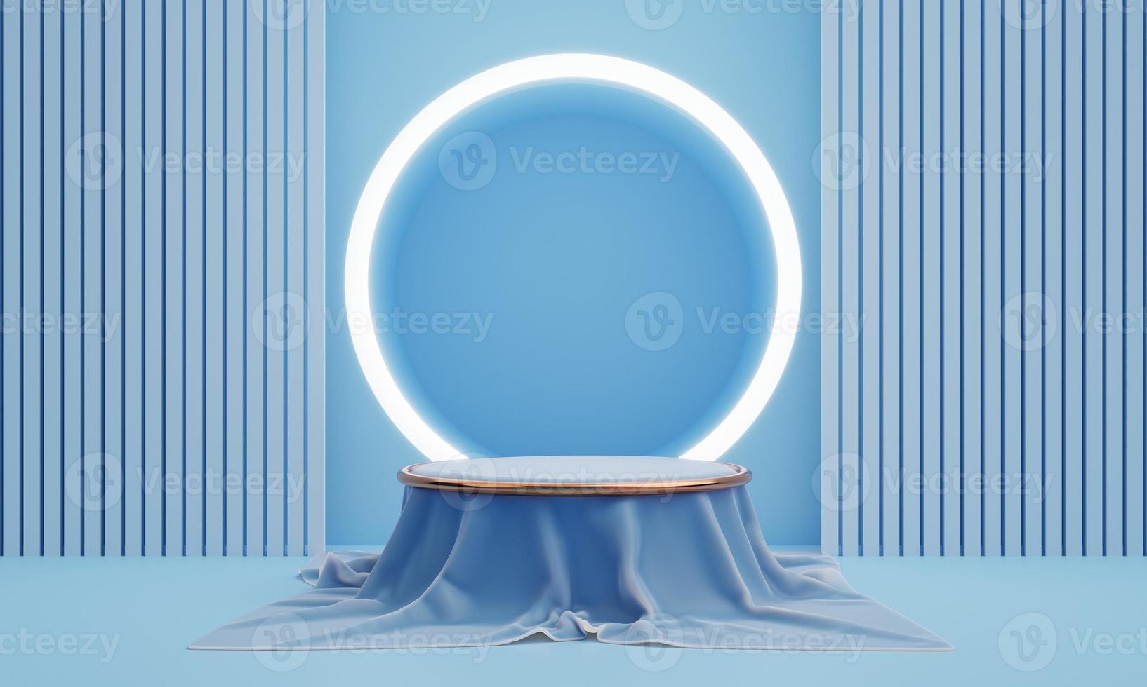 Minimal product podium stage in pastel blue color and geometric shape for presentation background. Abstract background and decoration scene element template concept. 3D illustration rendering photo