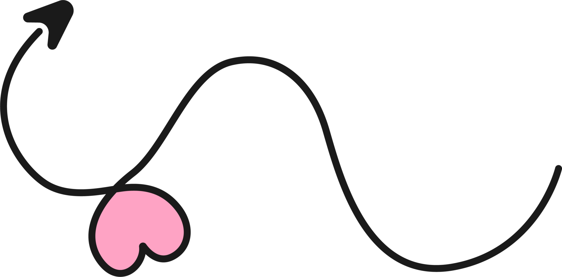 linea di freccia disegnata a mano con cuore png