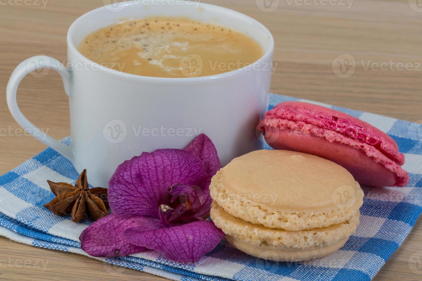 Capuccino with macaroons photo