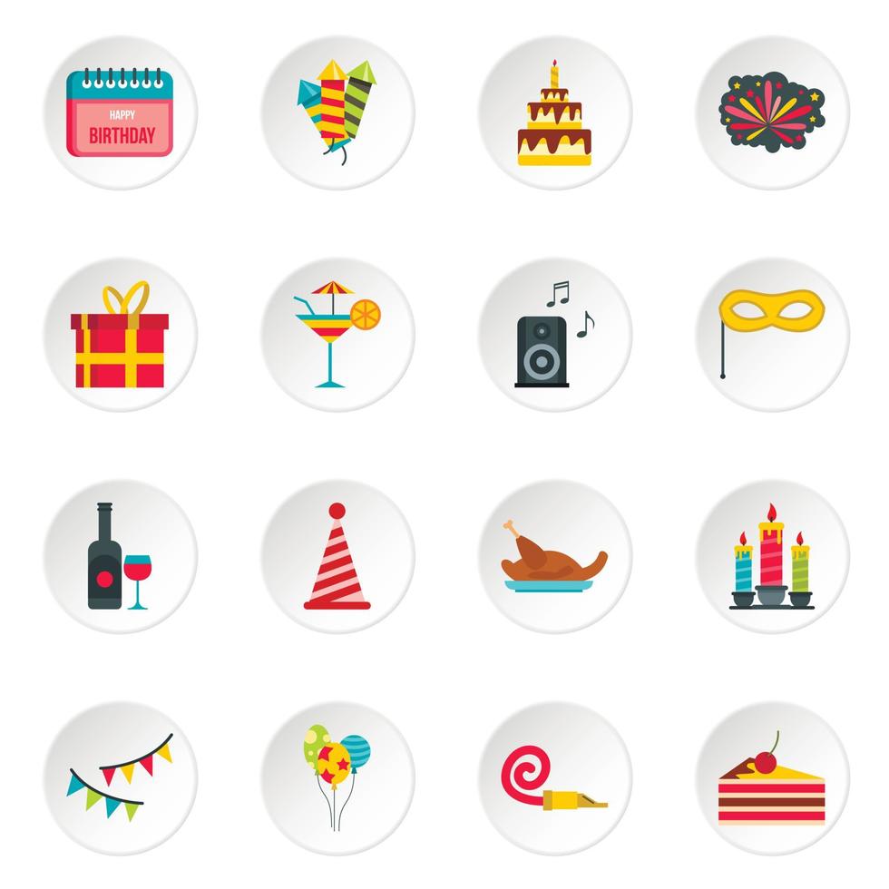 conjunto de iconos de feliz cumpleaños, estilo plano vector