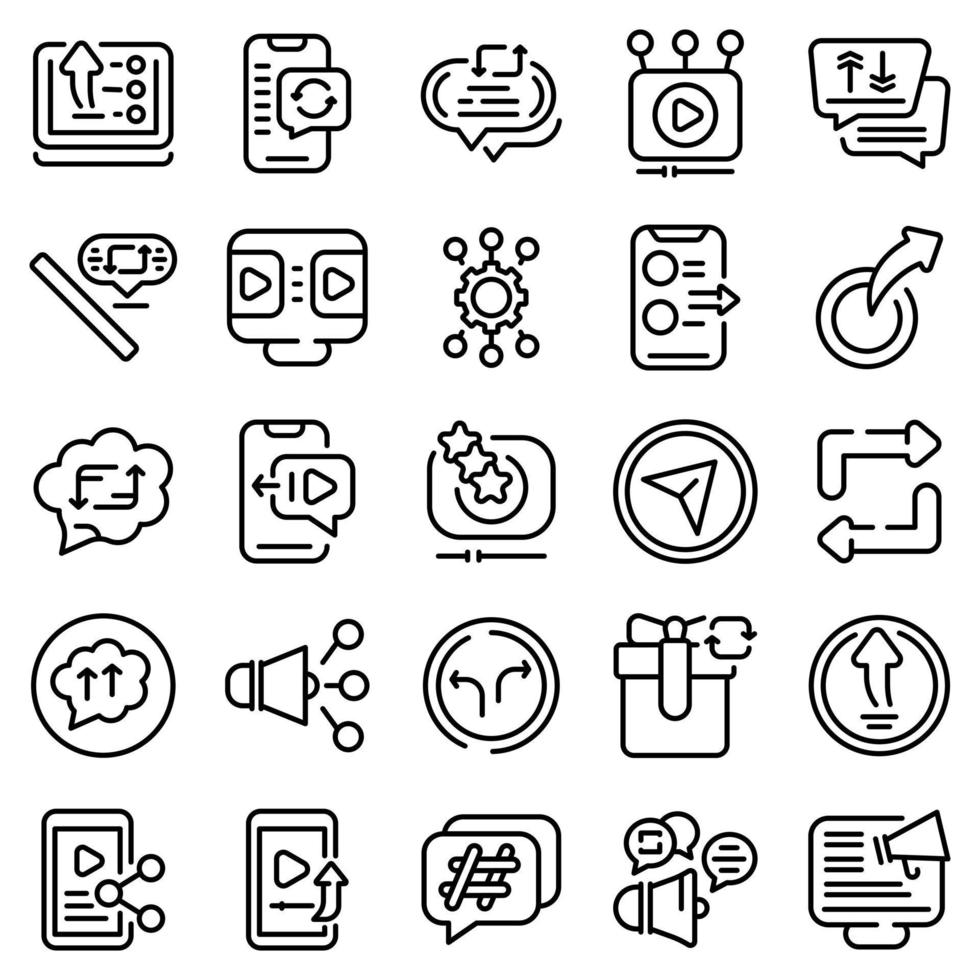 Repost icons set, outline style vector