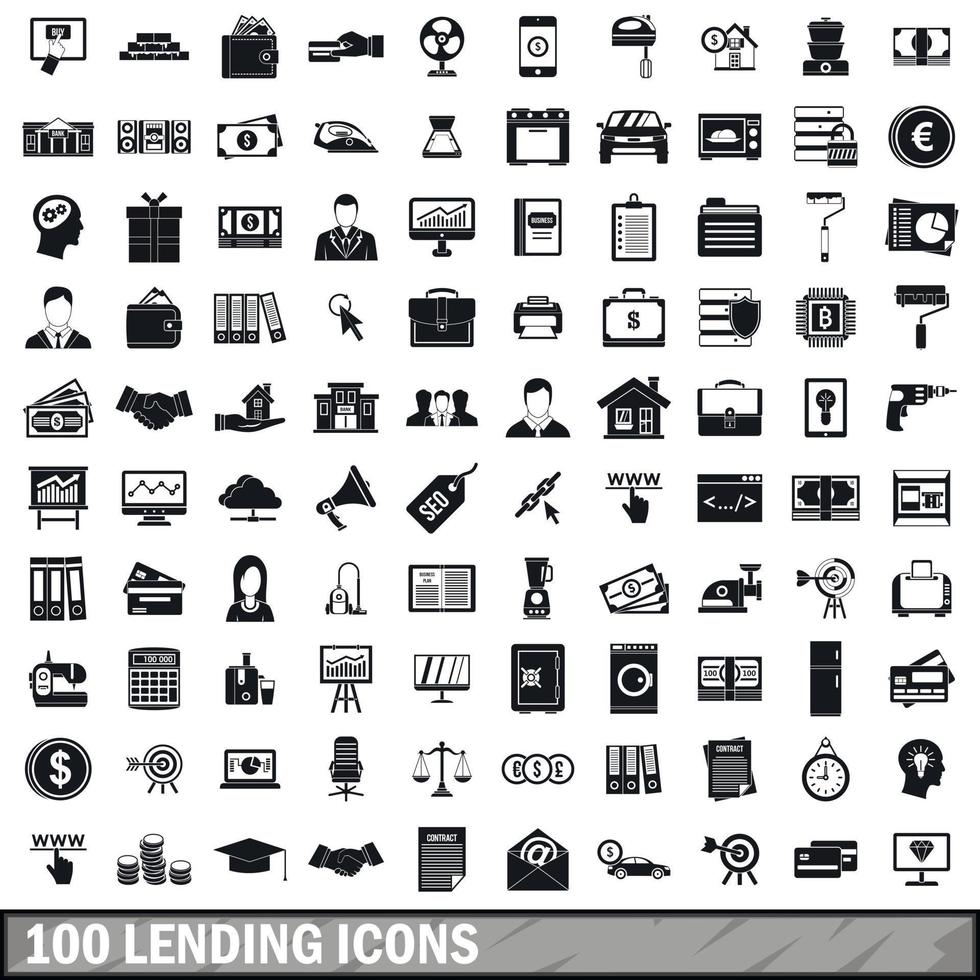 100 lending icons set, simple style vector