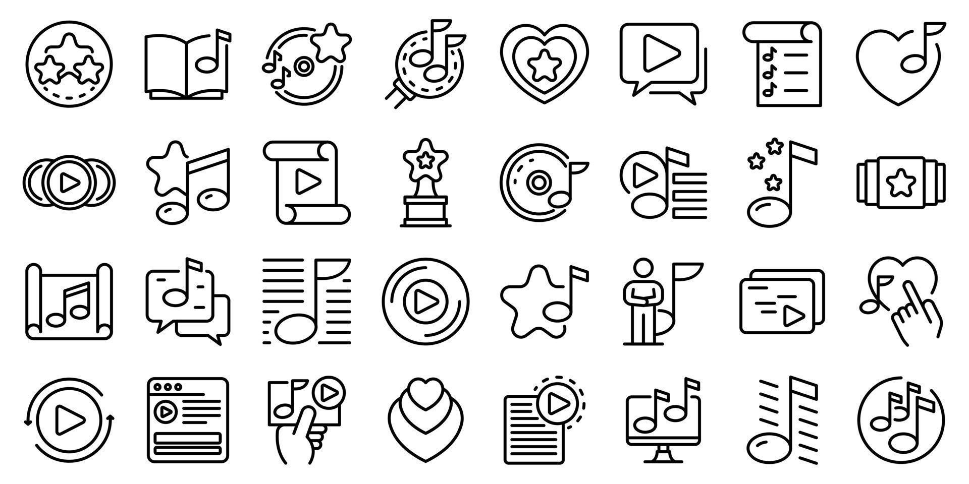 Playlist icons set, outline style vector