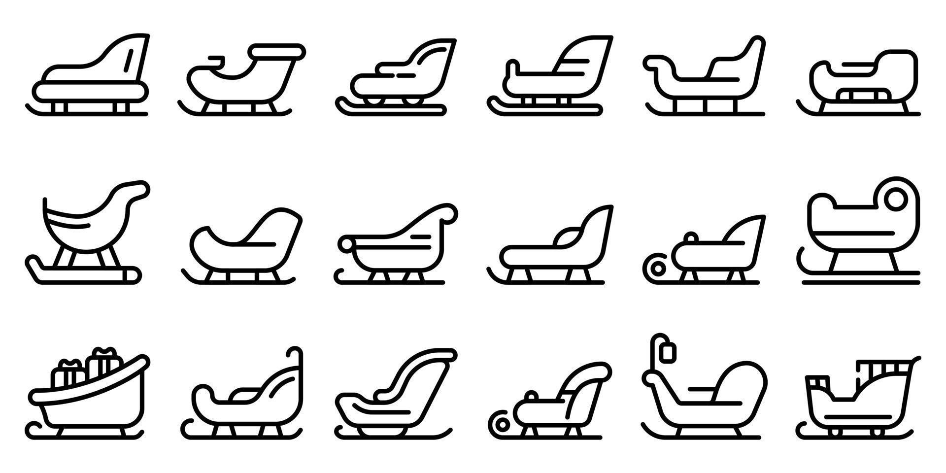 Sleigh icons set, outline style vector