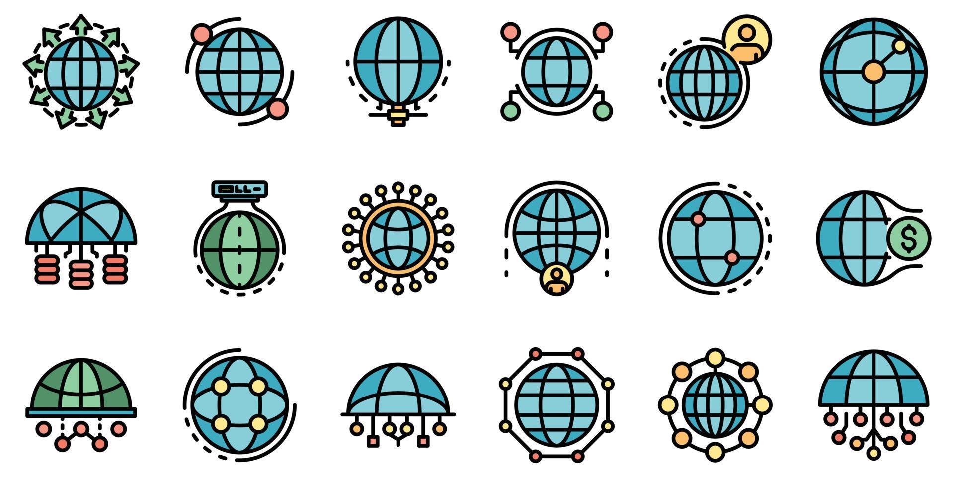 Global network icons set vector flat