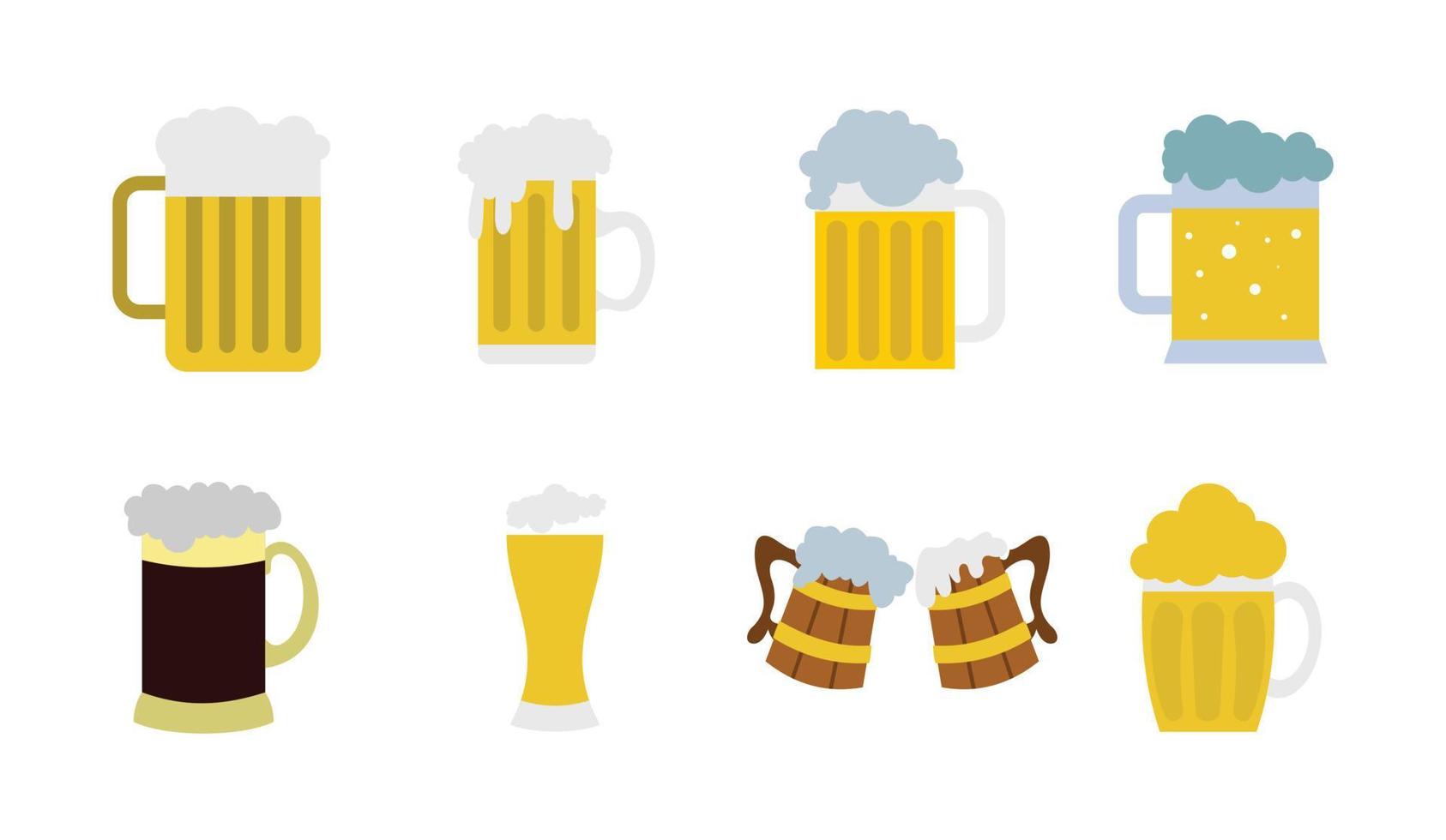 conjunto de iconos de vaso de cerveza, estilo plano vector