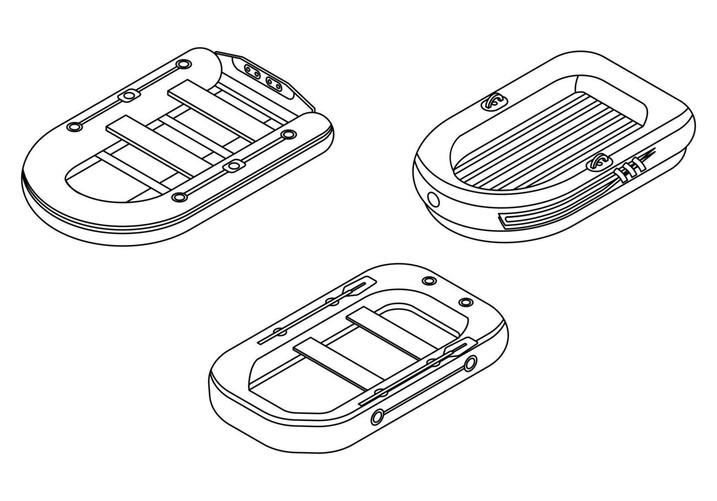 bote inflable, iconos, conjunto, vector, outine vector