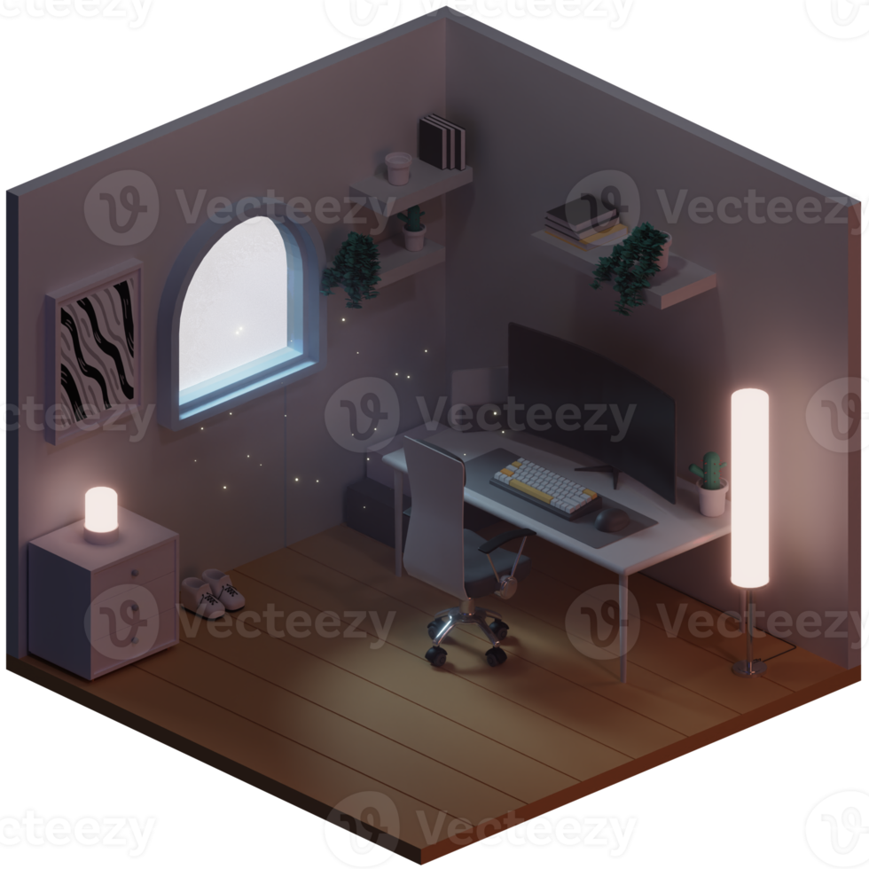 arbeit von zu hause aus, schreibtischeinrichtung 3d-illustration png