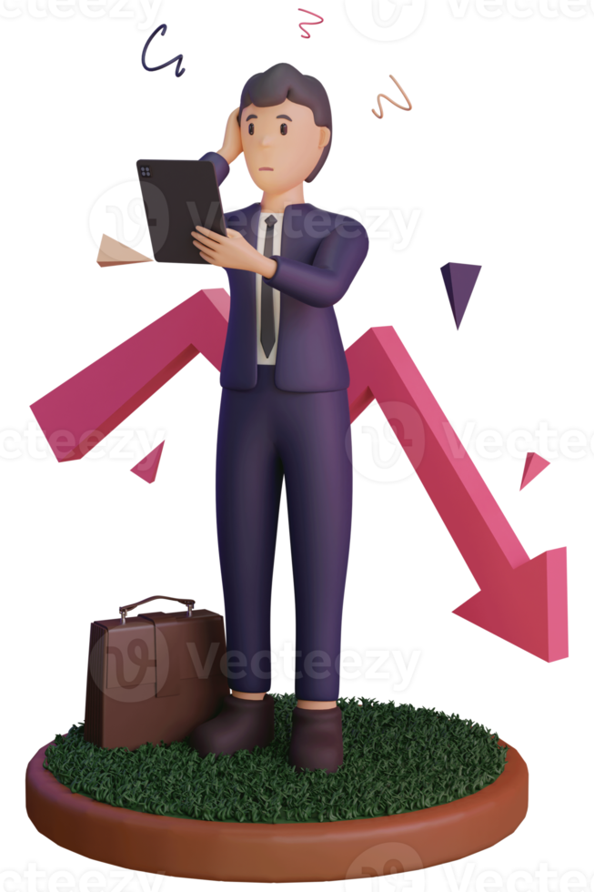 Character with statistic Down,  3d Illustration png