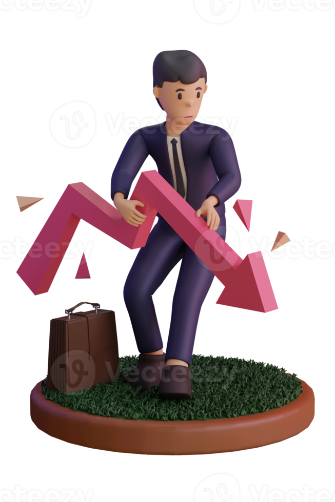 Character with statistic Down,  3d Illustration png