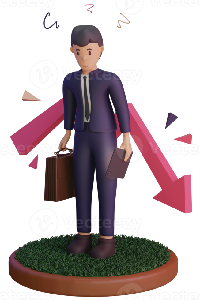 Character with statistic Down,  3d Illustration png