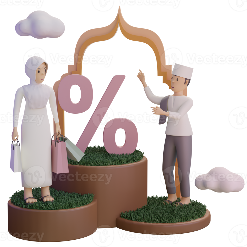 Character Ramadan with percent discount, 3d Illustration png