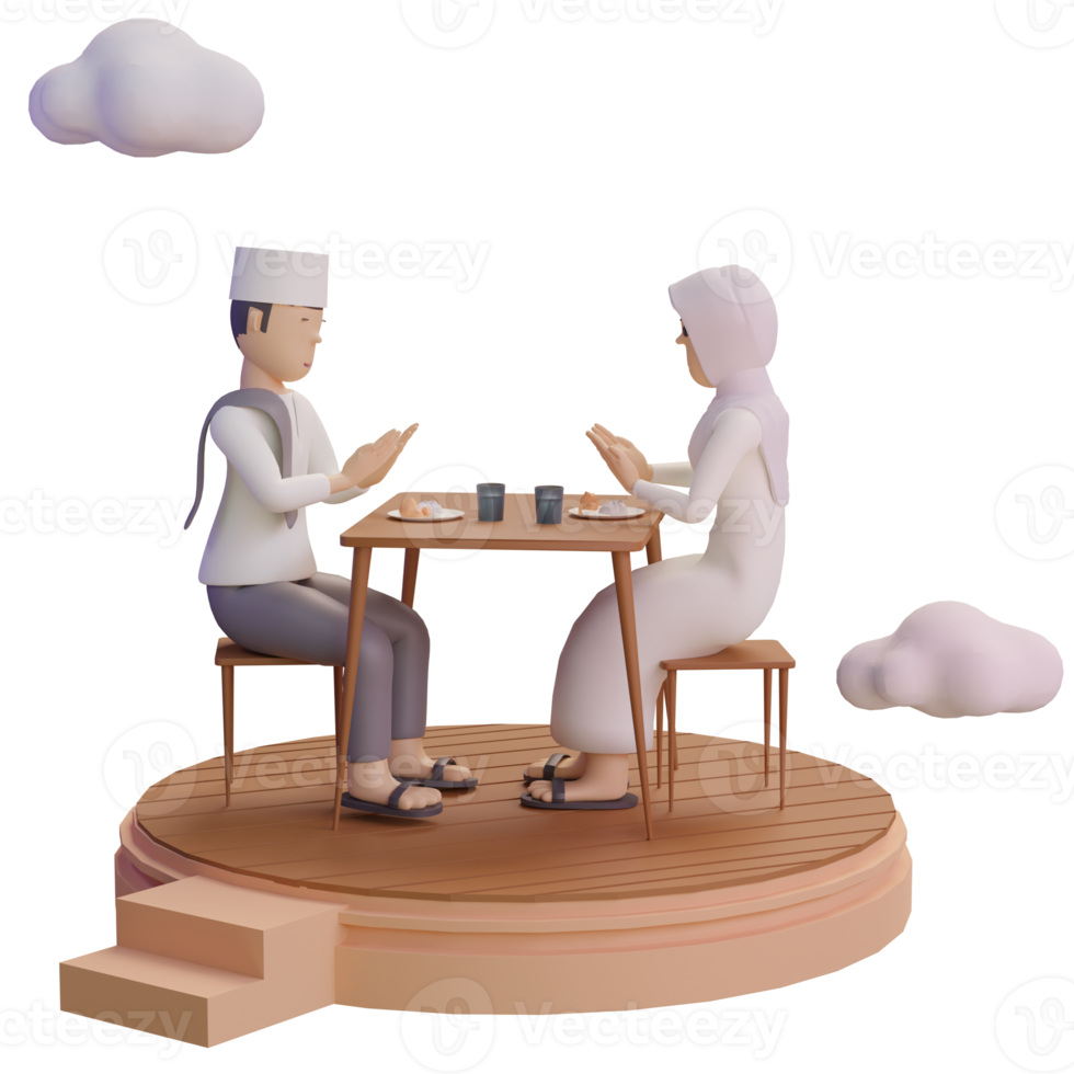 Illustration Happy Iftar with character, 3d Illustration png