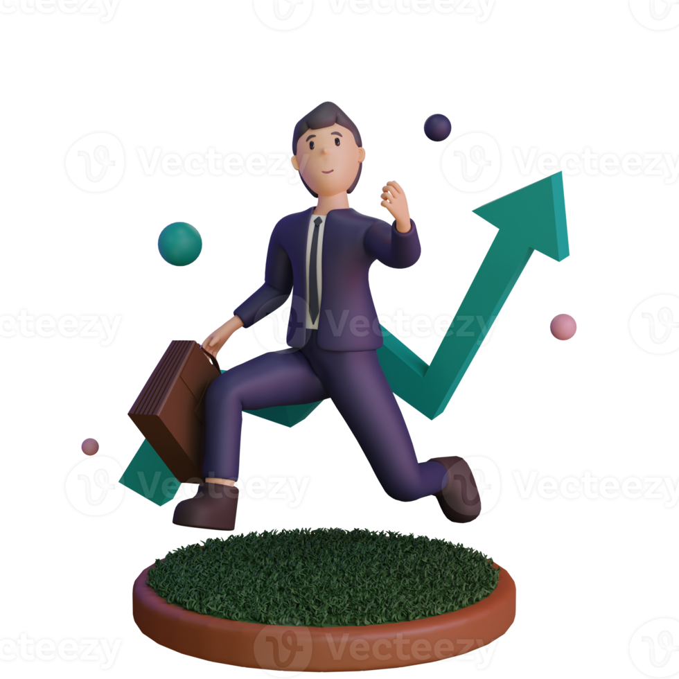 personnage avec statistique vers le haut, illustration 3d png