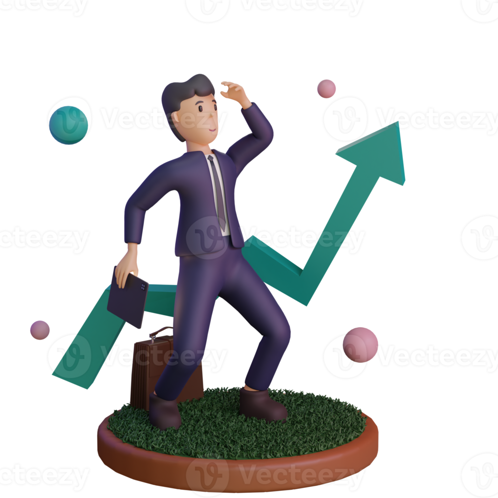 karaktär med statistik upp, 3d illustration png