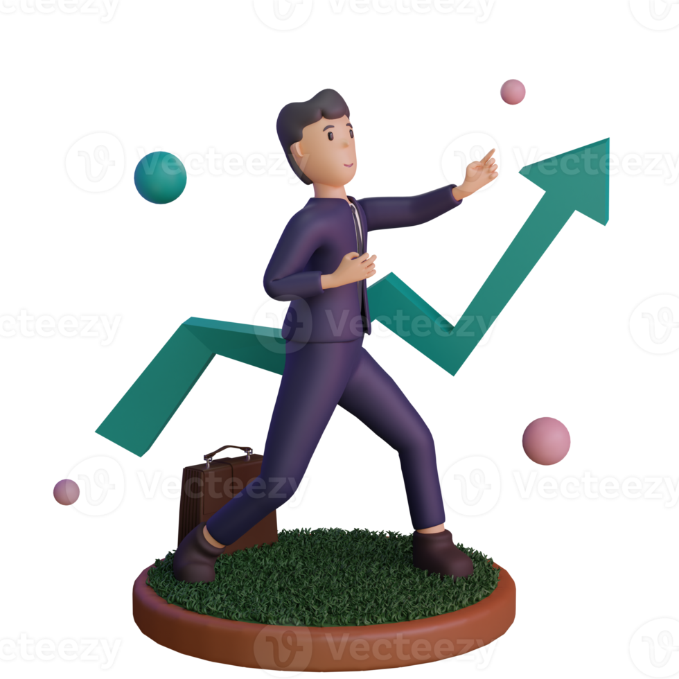 Character with statistic UP, 3d Illustration png