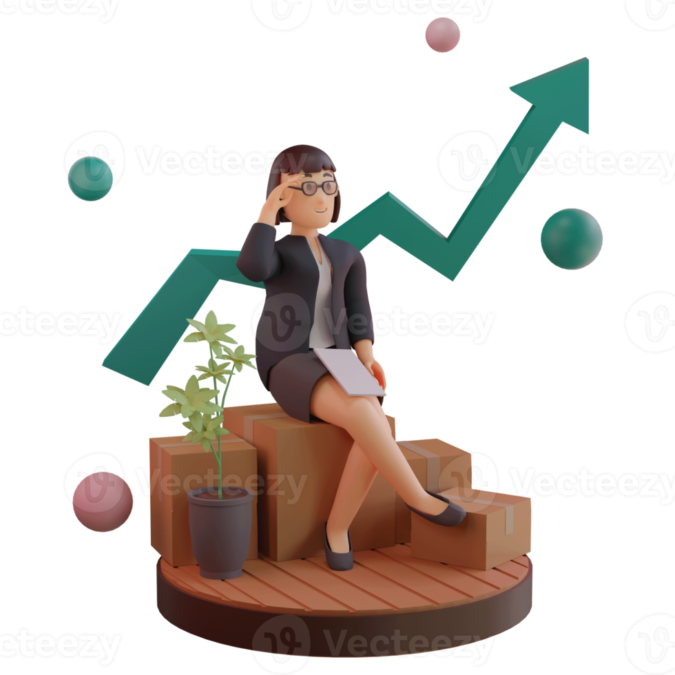 Female character with statistic UP, 3d Illustration png