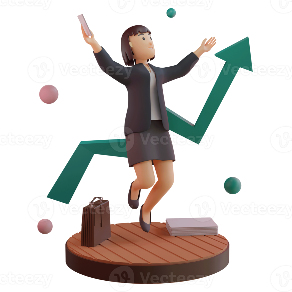 Female character with statistic UP, 3d Illustration png