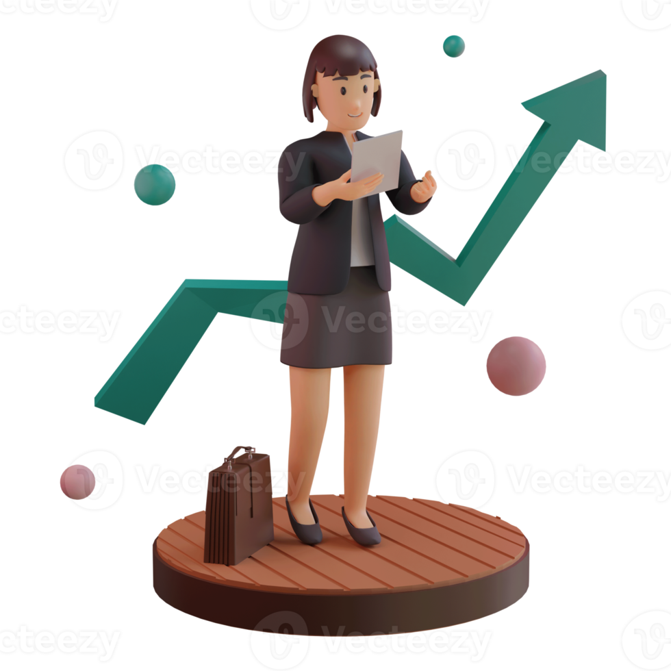Female character with statistic UP, 3d Illustration png