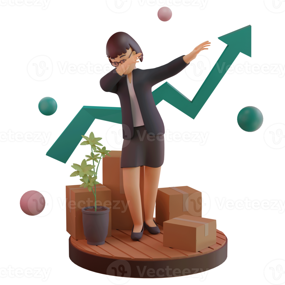 Female character with statistic UP, 3d Illustration png