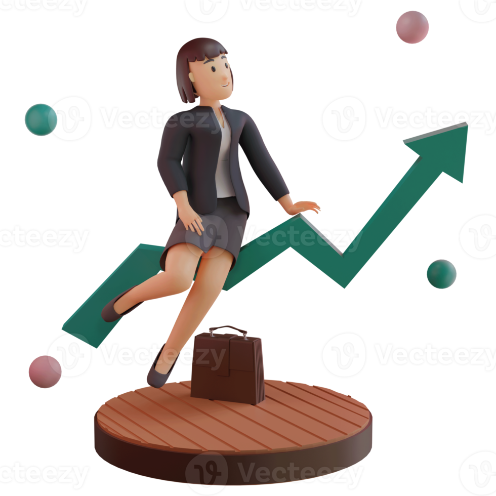 vrouwelijk personage met statistiek omhoog, 3d illustratie png