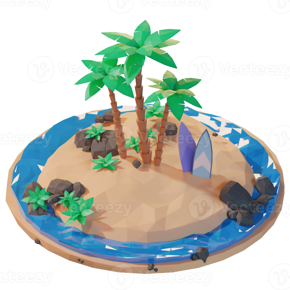 ön sommar med träd palm, 3d illustration png