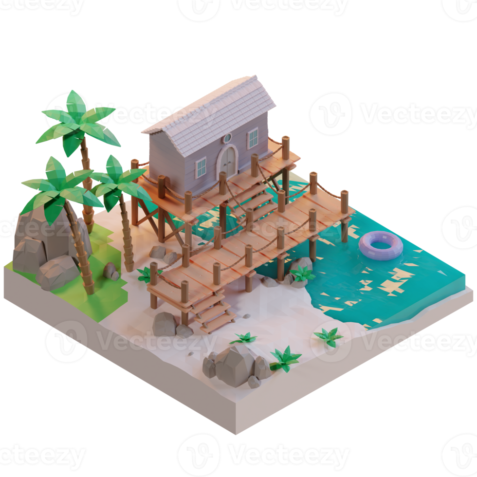 isla de verano con palmeras, ilustración 3d png