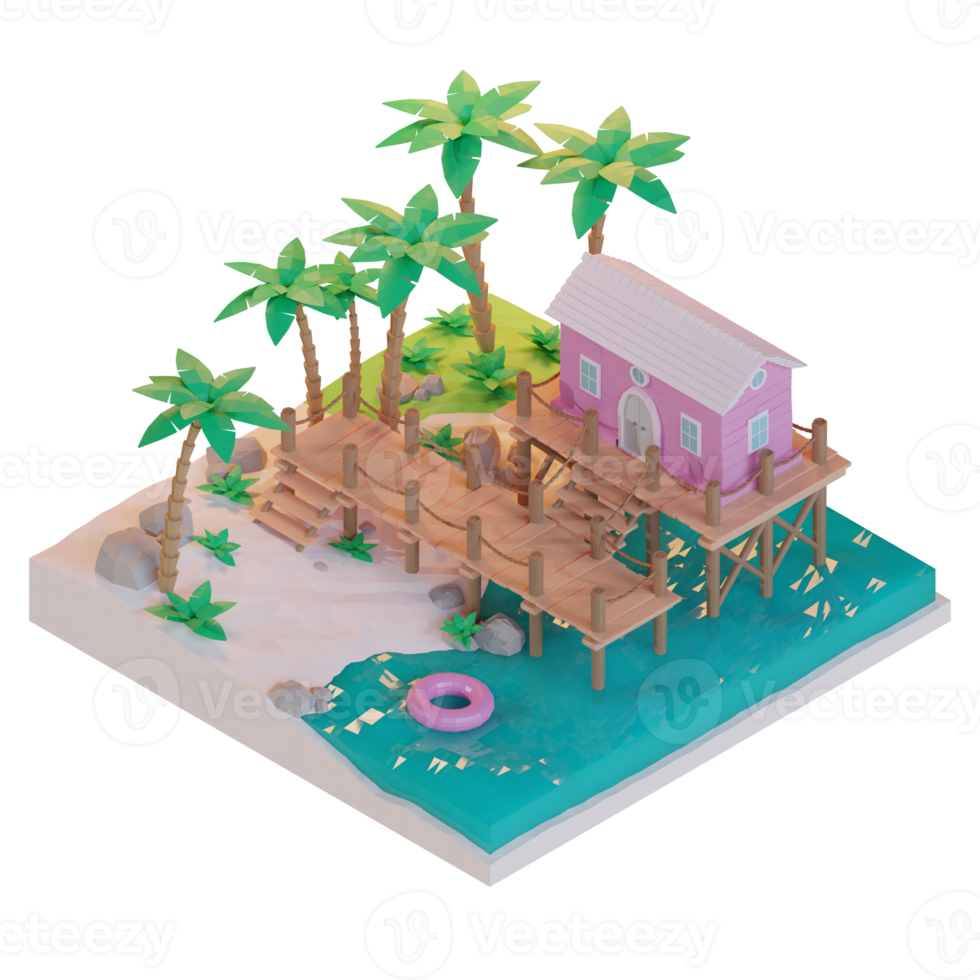 eiland zomer met boompalm, 3d illustratie png