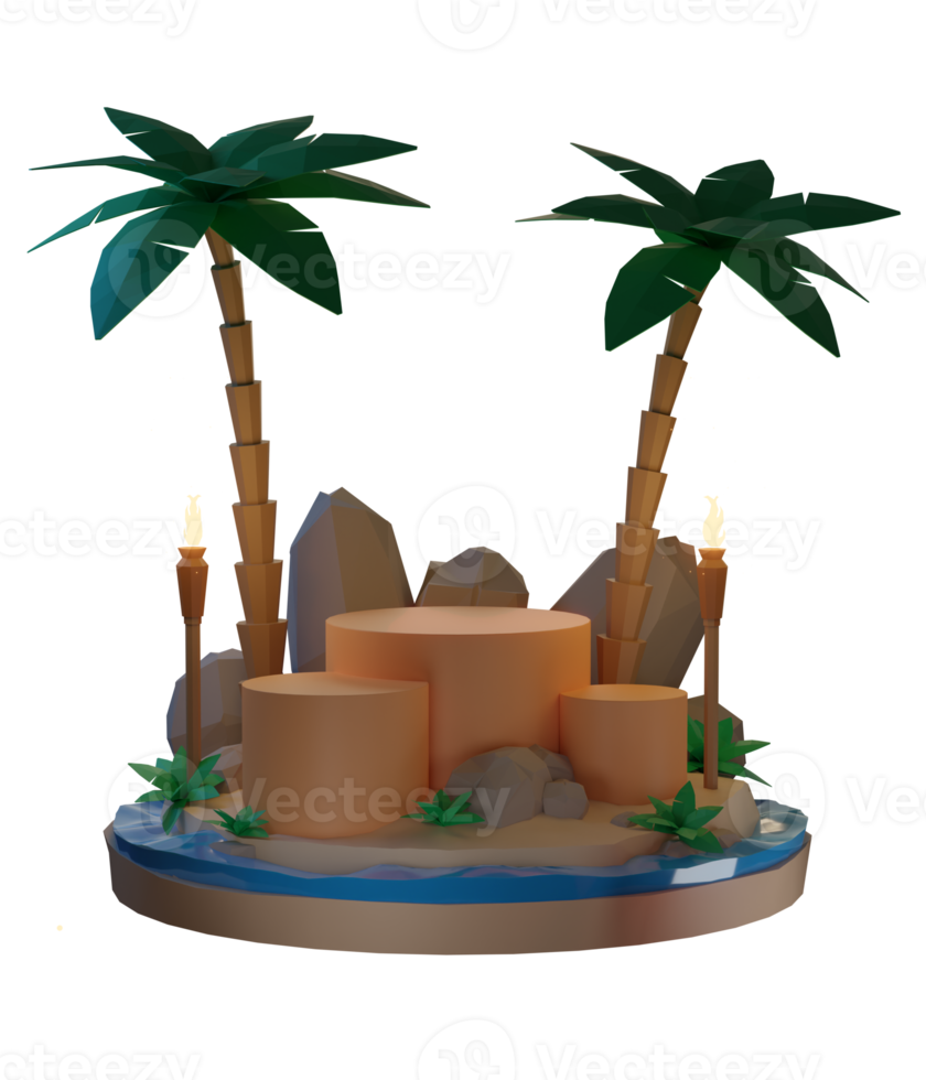 Island Summer with tree palm, 3d Illustration png