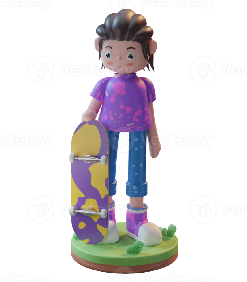 illustrazione 3d, personaggio che gioca a skateboard con un podio, utilizzato per web, app, infografica, ecc png