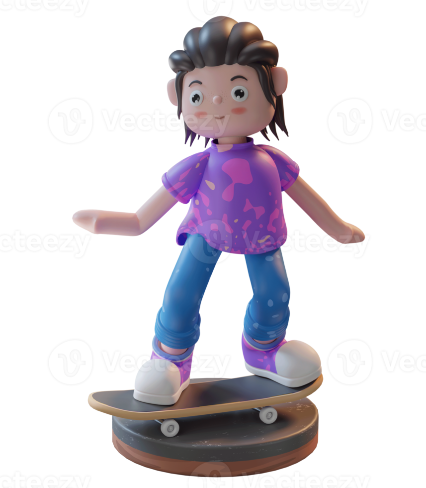 Ilustración 3d, personaje jugando patineta con un podio, usado para web, aplicación, infografía, etc. png