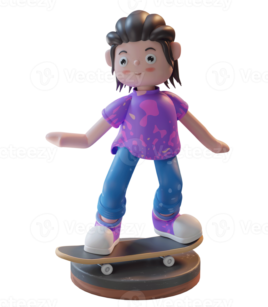 illustrazione 3d, personaggio che gioca a skateboard con un podio, utilizzato per web, app, infografica, ecc png