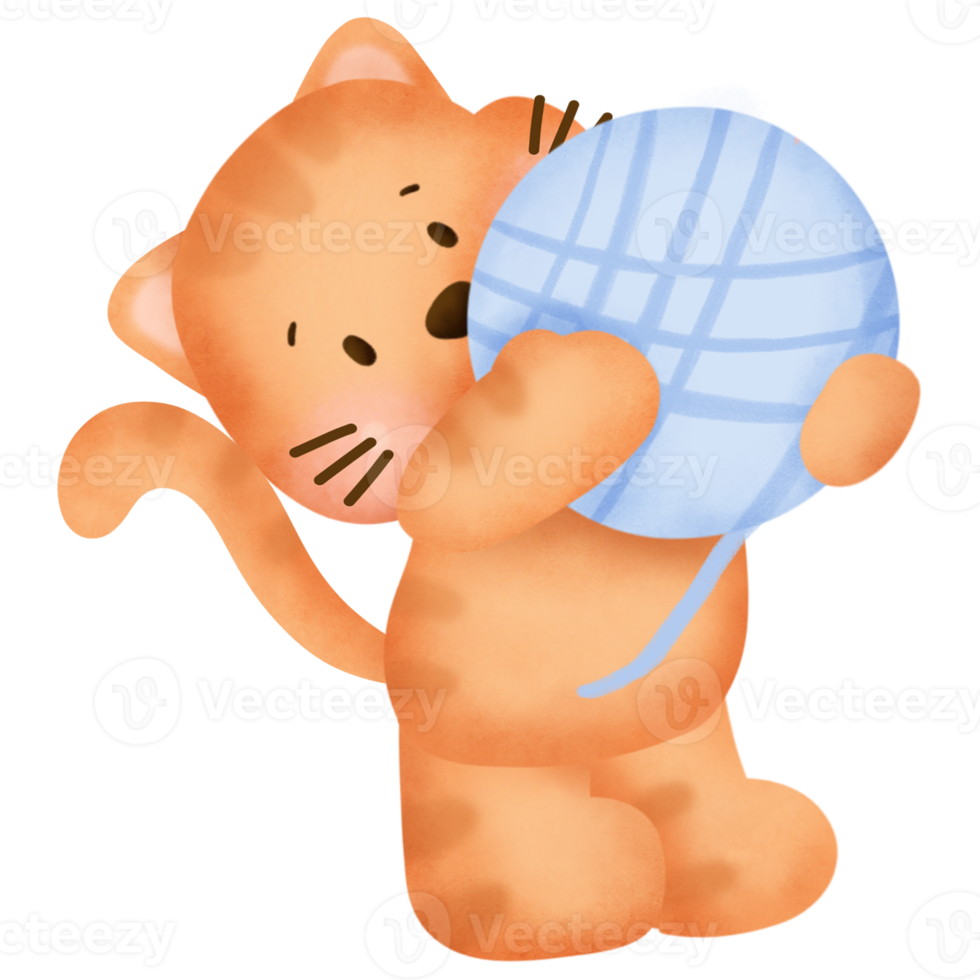 Cute cartoon orange cat for greeting card . png