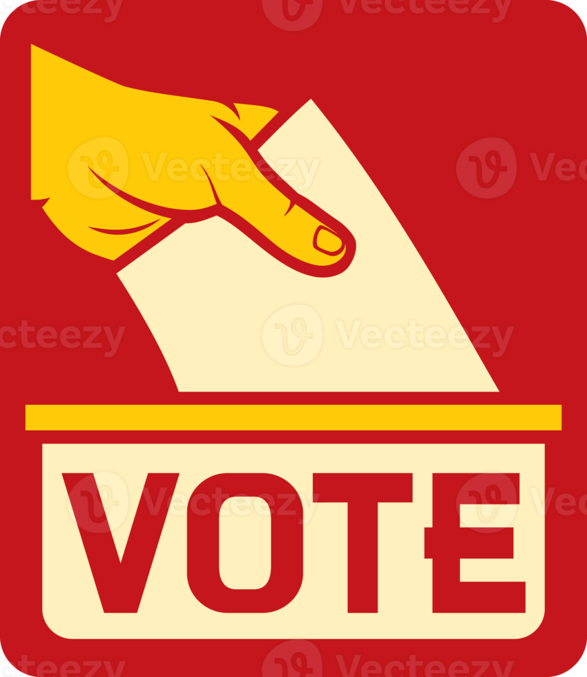 Vote label - hand putting a ballot in a slot of box png