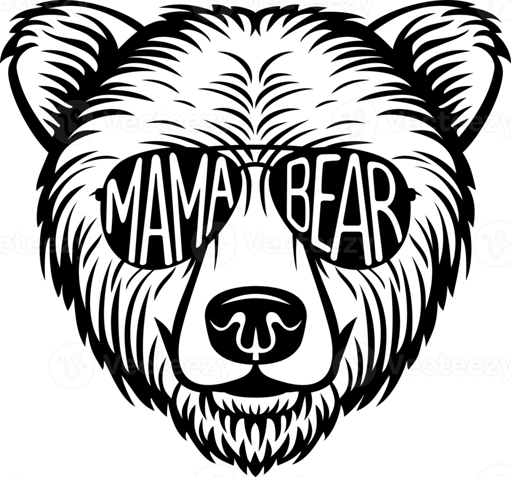 Mama Bear  - Grizzly with Aviator Sunglasses. Png Illustration.