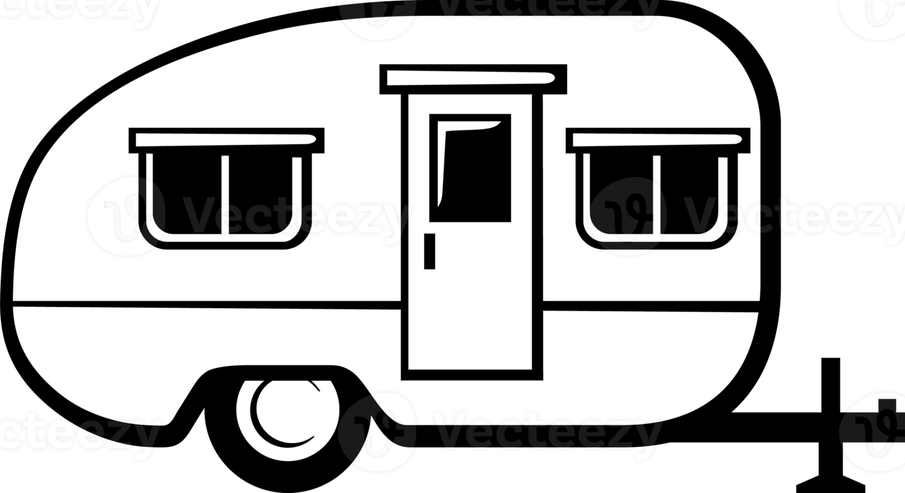 Camper trailer black and white png illustration