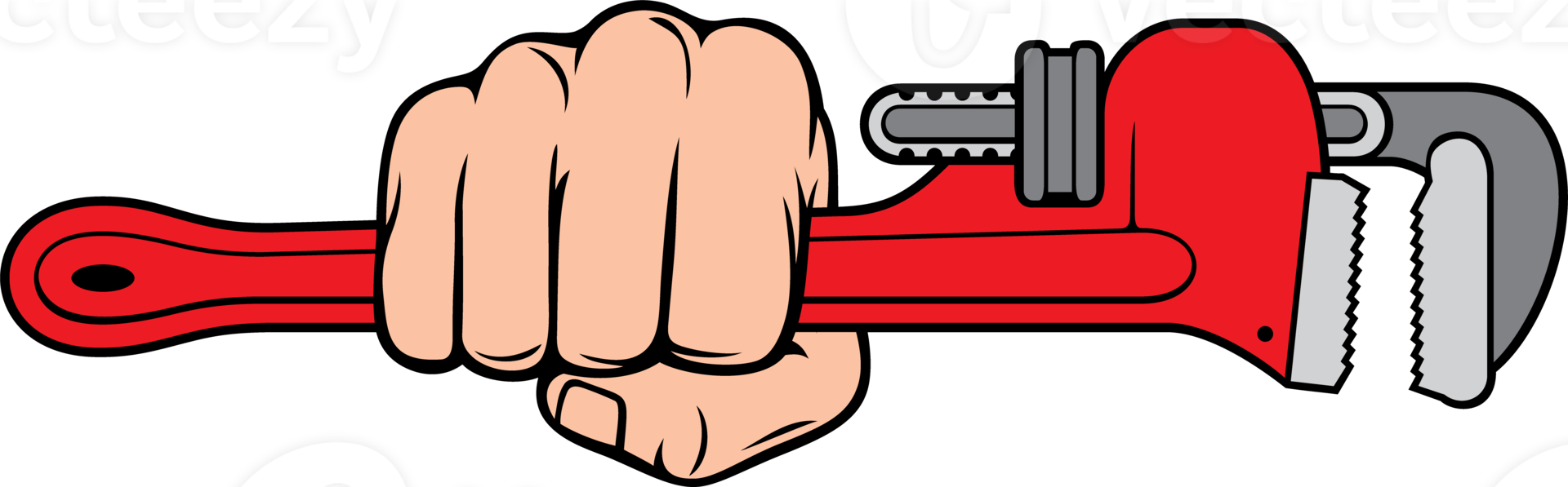 Hand Holding Plumber Pipe Wrench. Png Illustration.