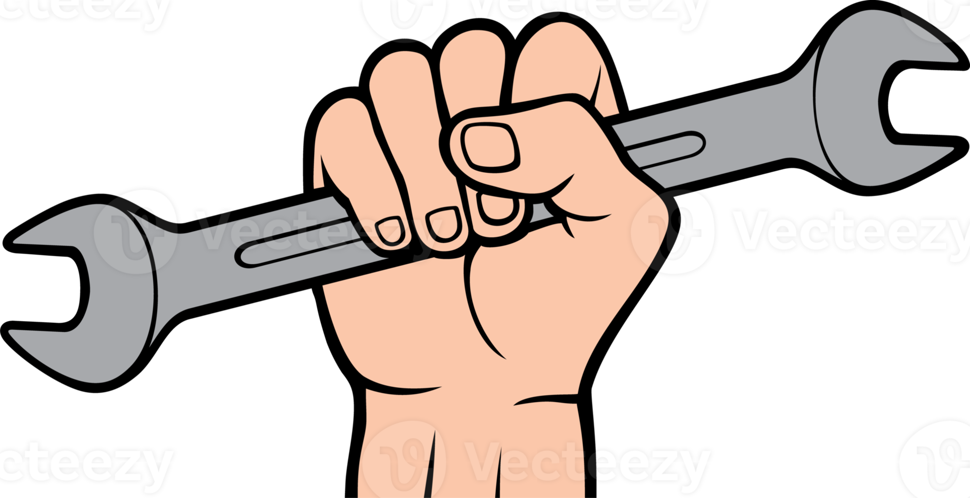 Hand holding wrench tool color png illustration