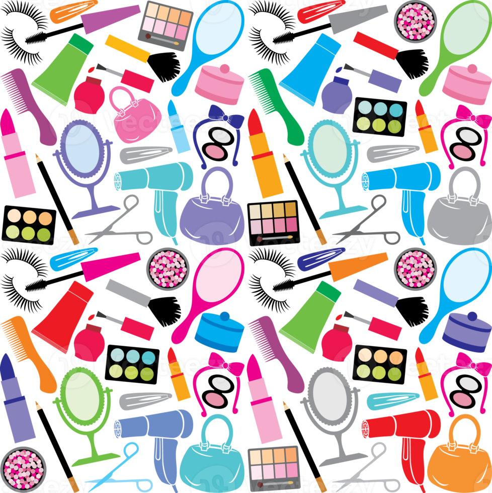 make up collection background - cosmetics set seamless pattern png