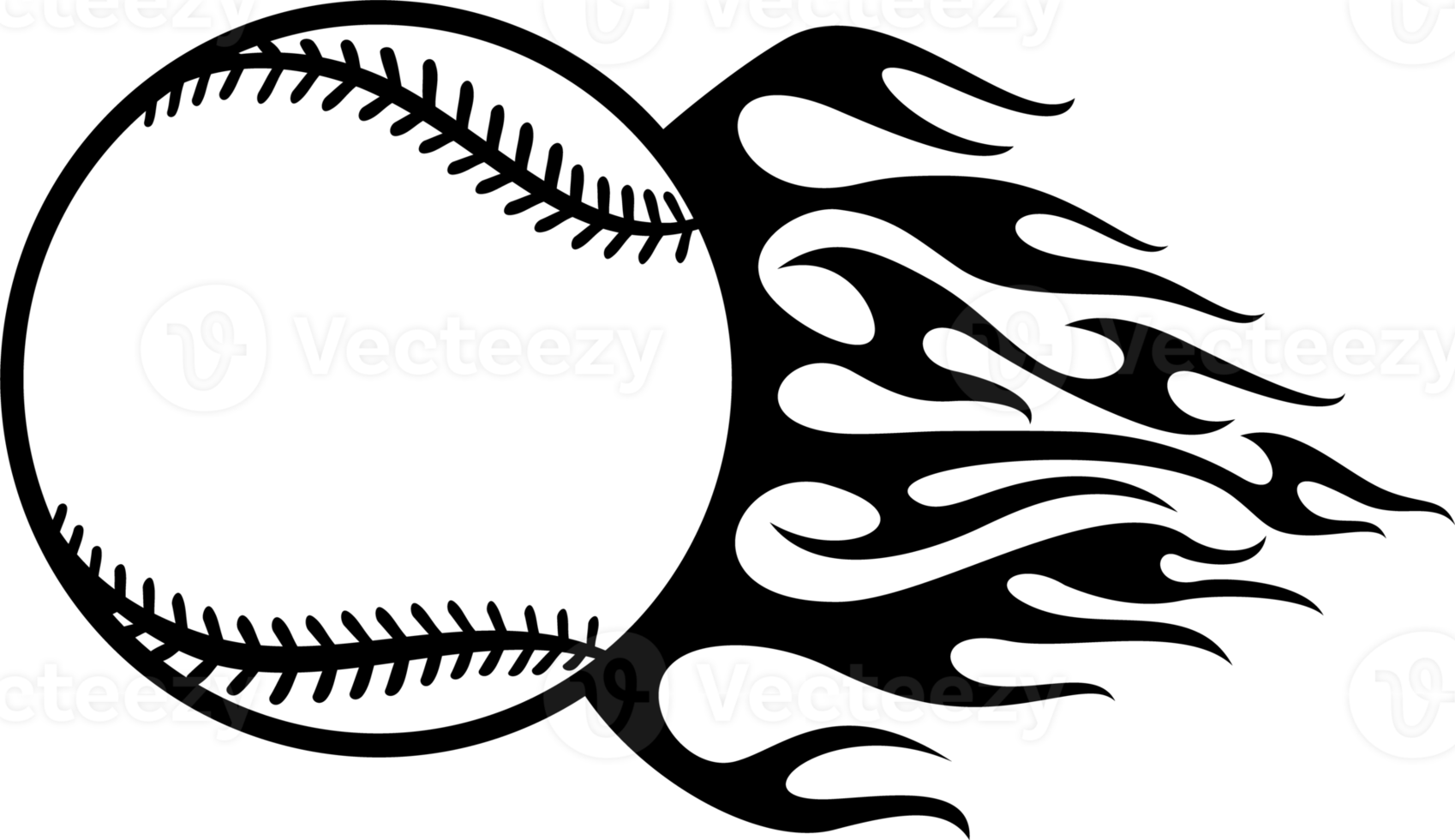 Flaming baseball ball black and white png illustration