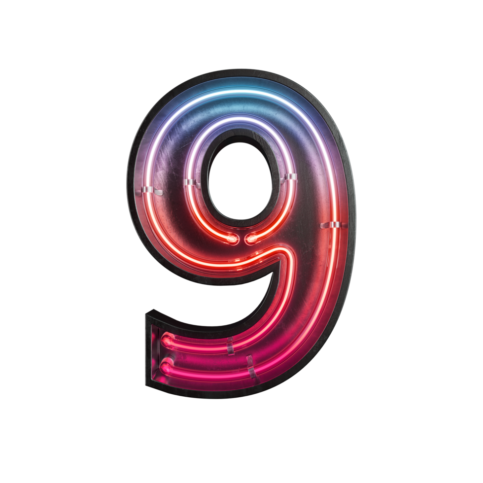 numéro 9, alphabet fabriqué à partir de néons png