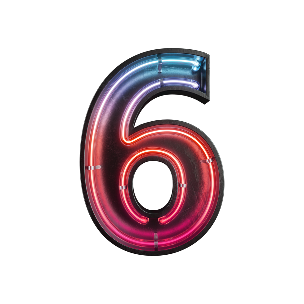 número 6, alfabeto feito de luz neon png