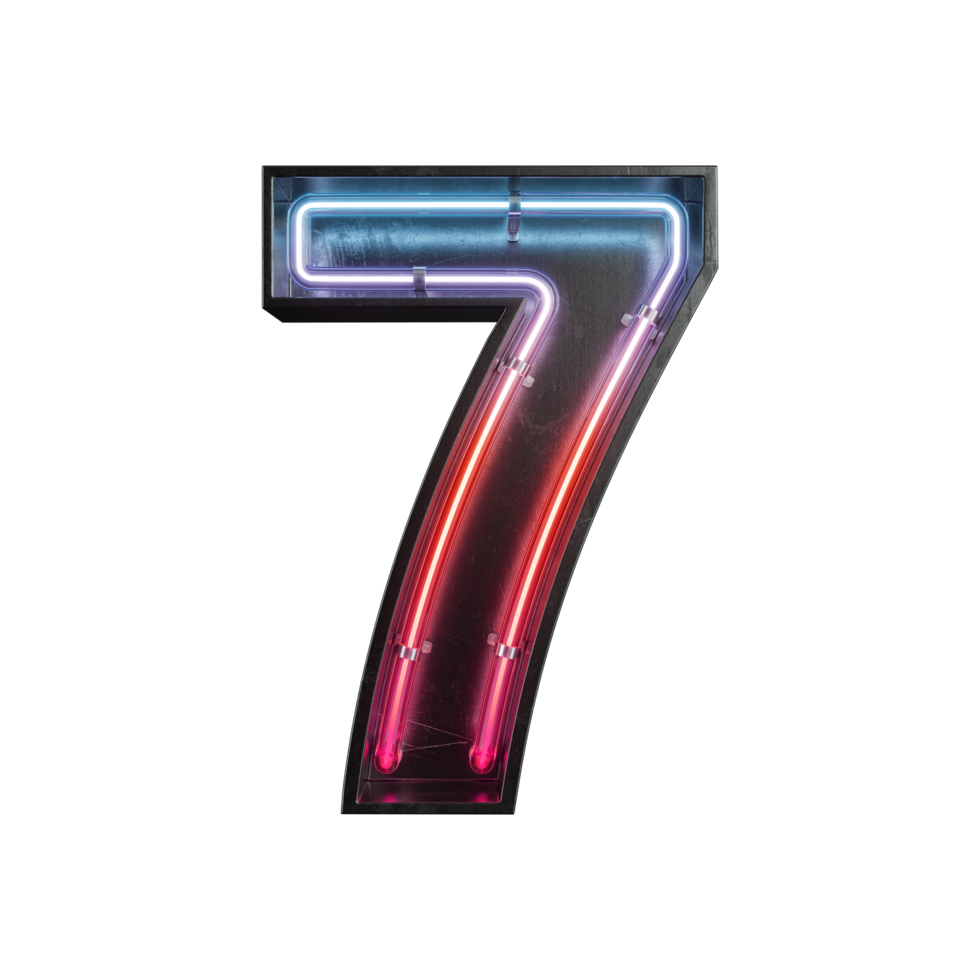 Number 7, Alphabet made from Neon Light png